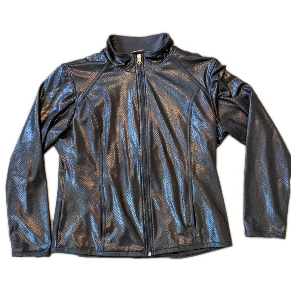Vtg Tail Tech M Black Moto Jacket Embossed snakeskin Pockets Full Zip Golf 90s